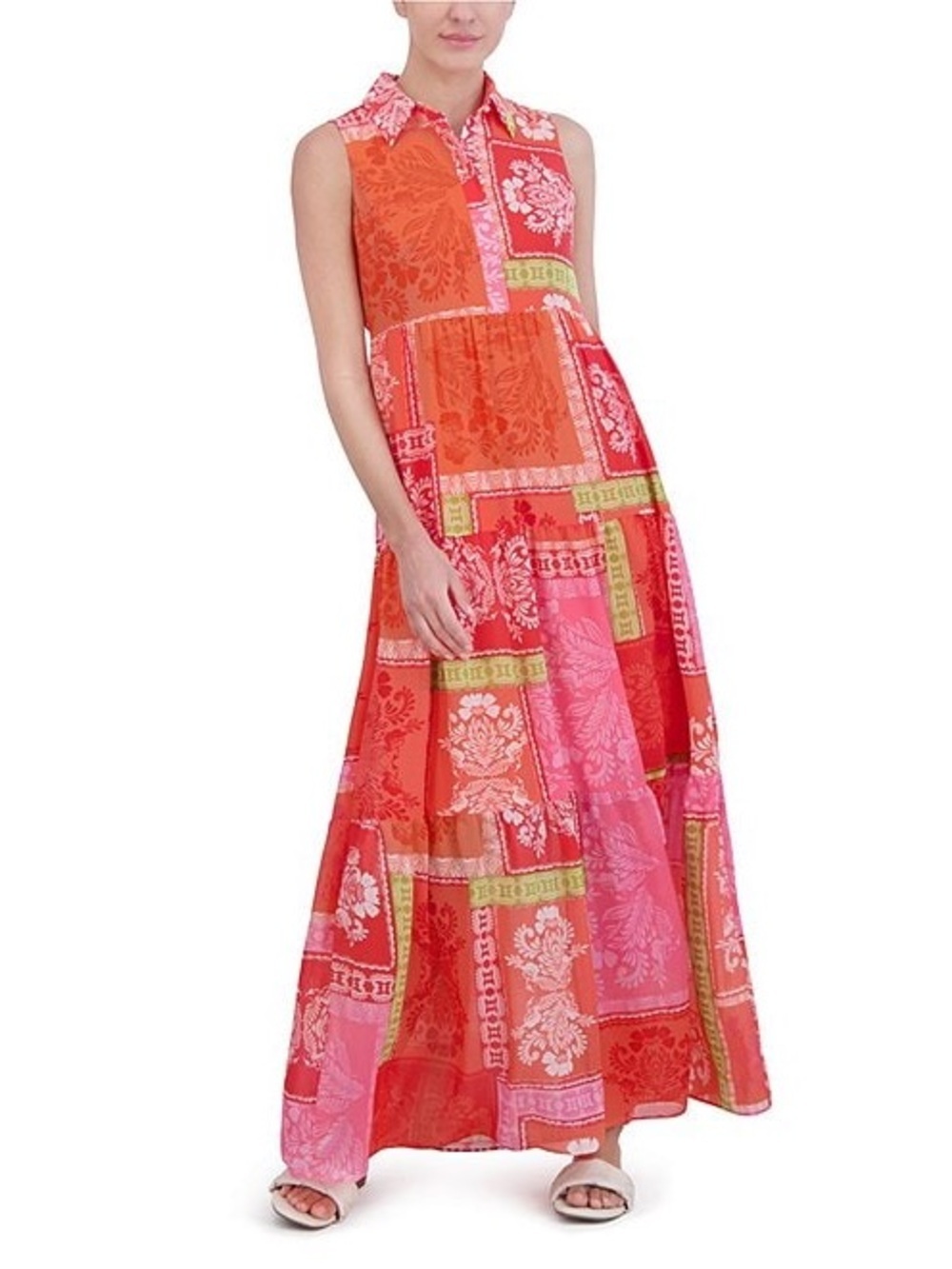 Jessica Howard Patchwork Floral Sleeveless Maxi Dress Size 6 Collared Tiered NWT